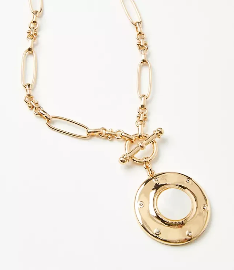 Mother Of Pearl Circle Toggle Pendant Necklace