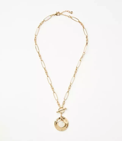 Mother Of Pearl Circle Toggle Pendant Necklace