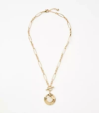 Mother Of Pearl Circle Toggle Pendant Necklace