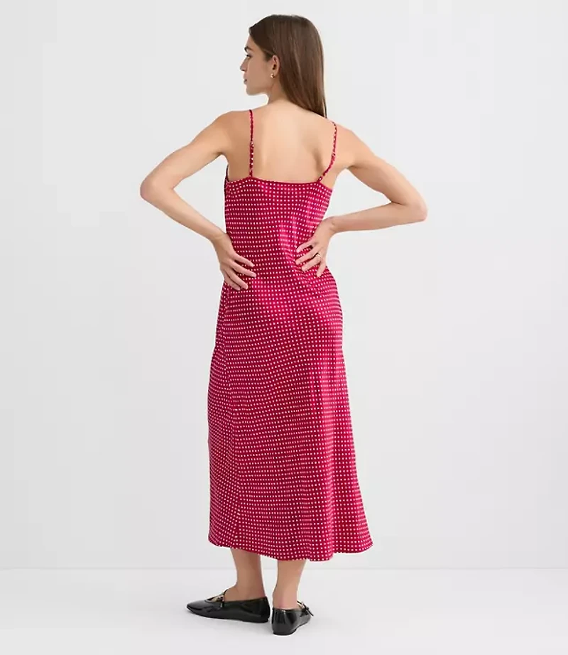 Dotted Satin Strappy Bias Midi Dress