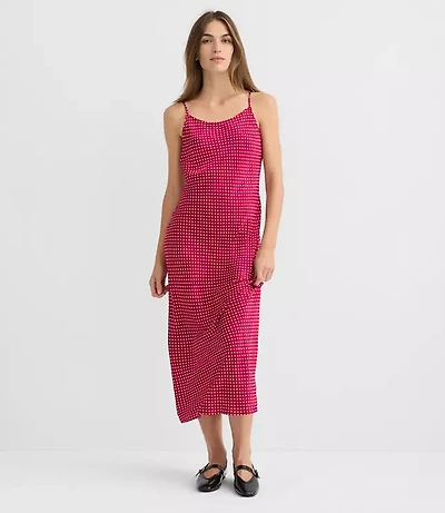 Dotted Satin Strappy Bias Midi Dress