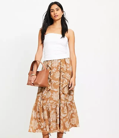 Petite Floral Ruffle Midi Skirt