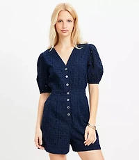 Petite Eyelet Puff Sleeve Romper