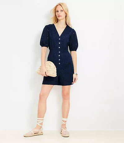 Petite Eyelet Puff Sleeve Romper