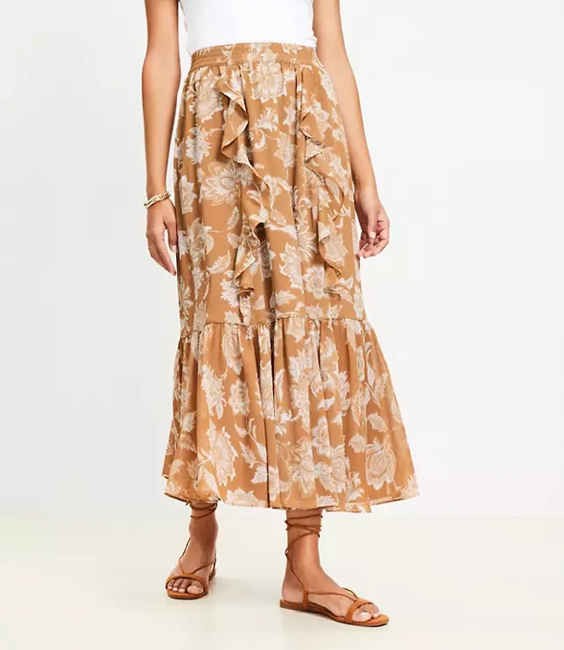 Floral Ruffle Midi Skirt