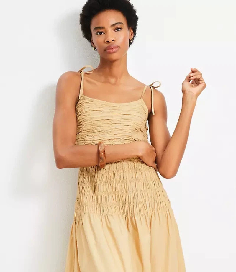 Petite Tie Strap Smocked Poplin Midi Dress