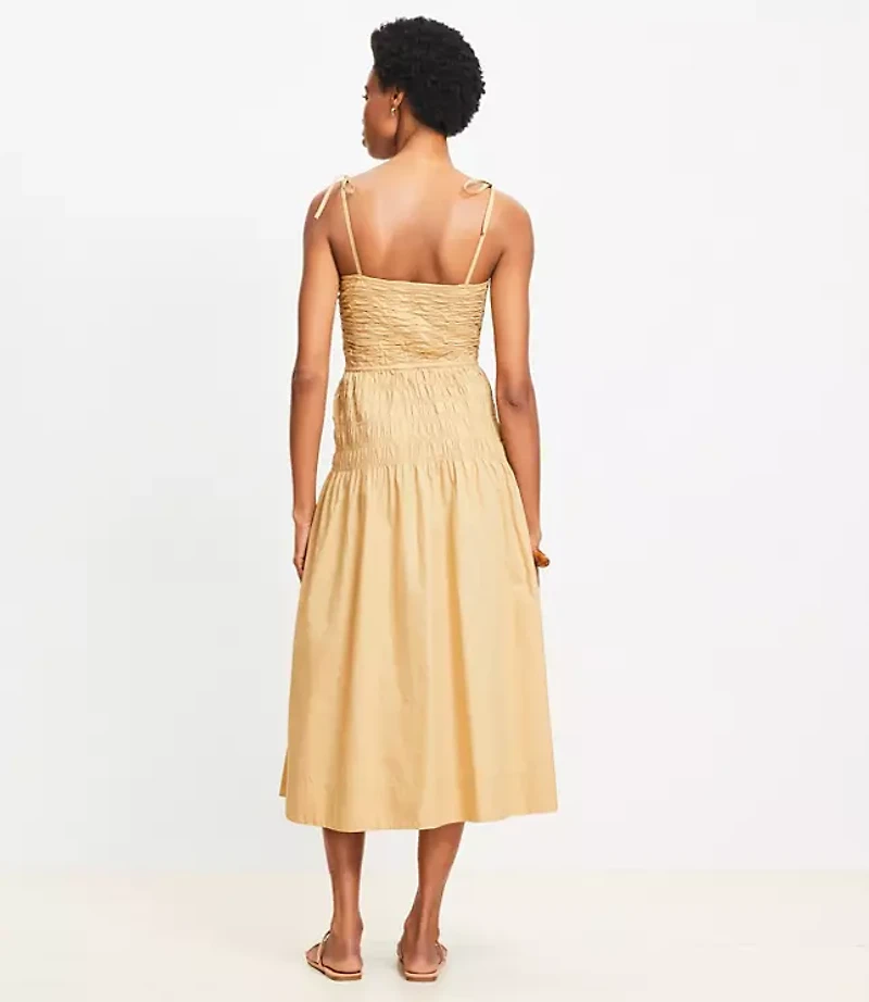 Petite Tie Strap Smocked Poplin Midi Dress