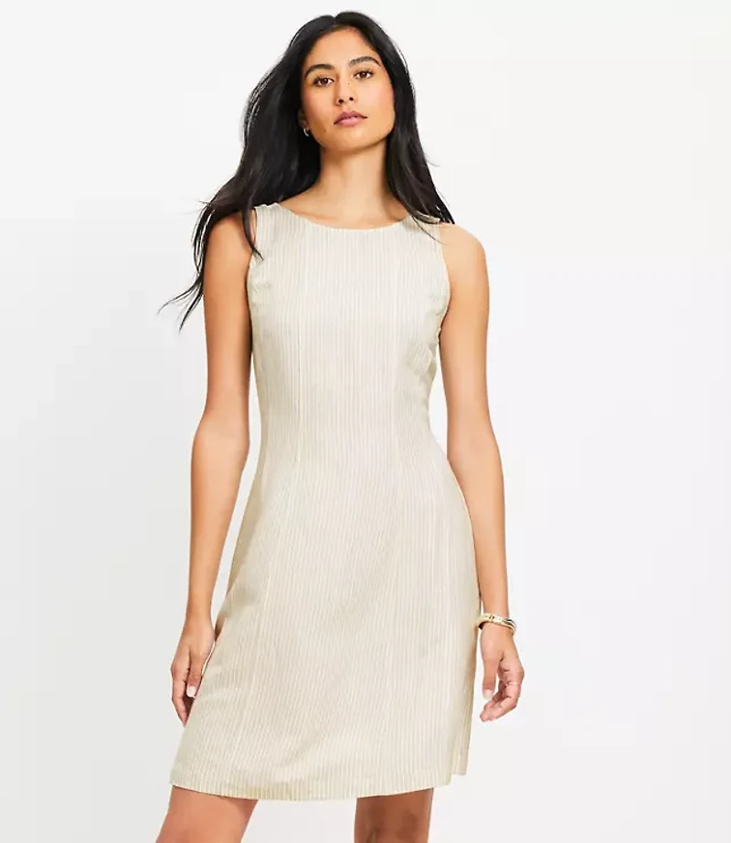 Petite Striped Linen Blend Seamed Mini Dress