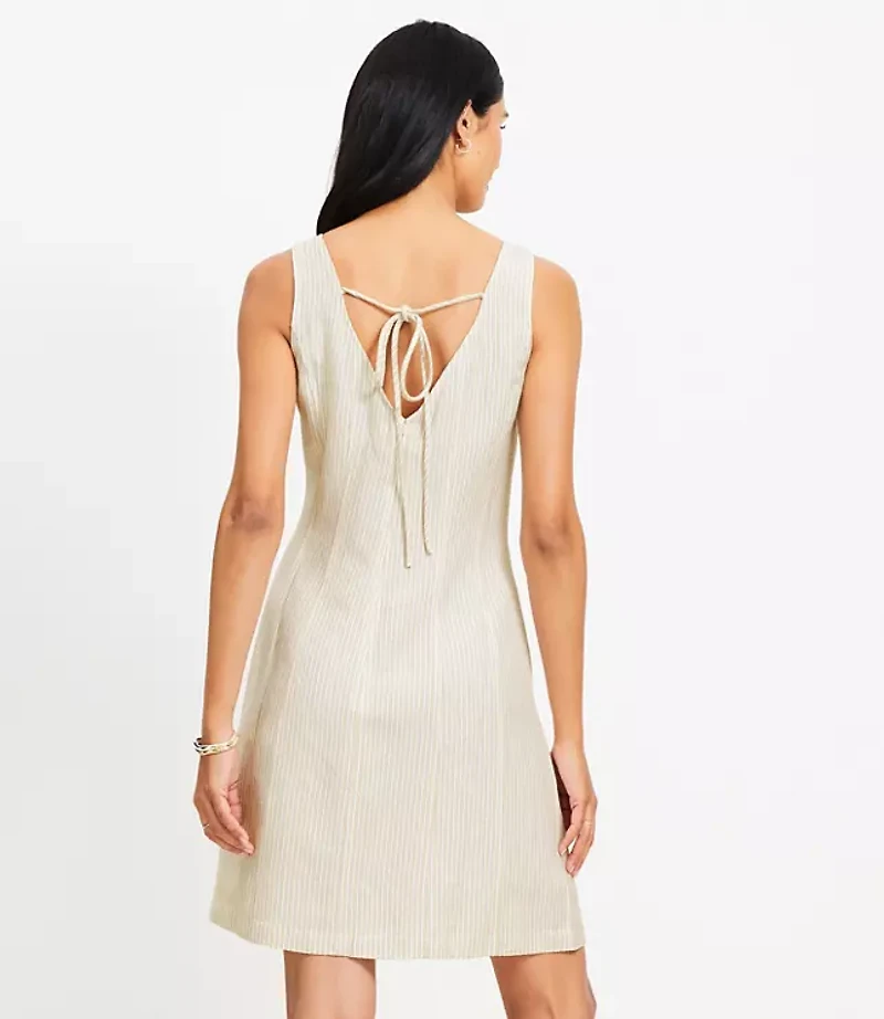Petite Striped Linen Blend Seamed Mini Dress