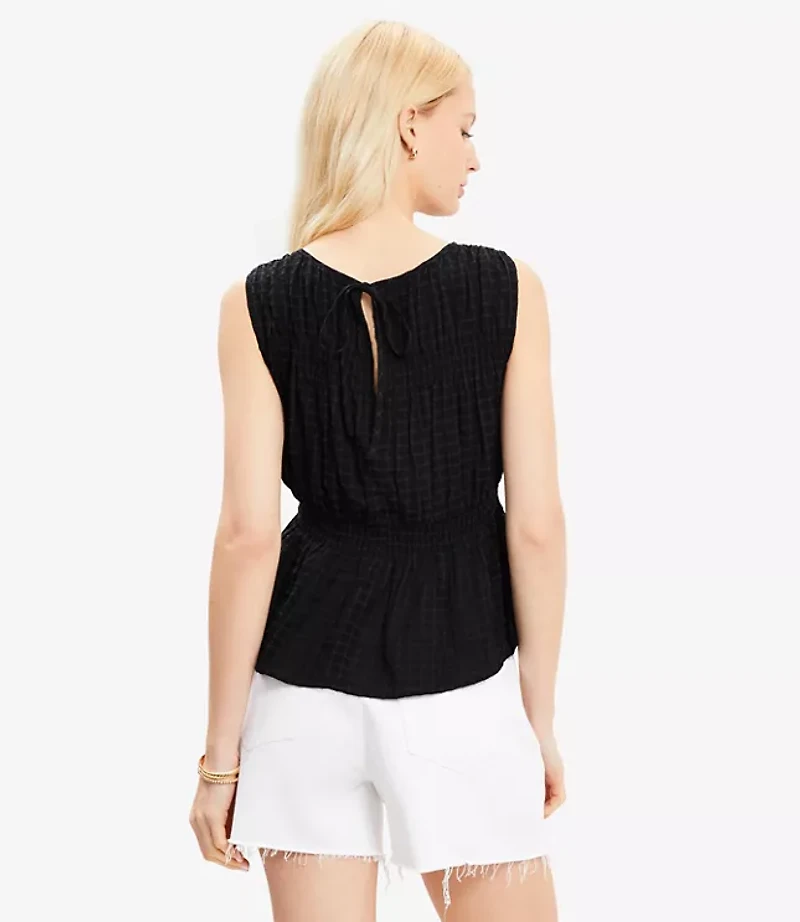 Petite Plaid Smocked Peplum Top