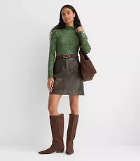 Lace Print Jersey Turtleneck Top