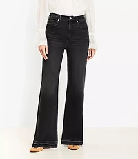 Unpicked Hem High Rise Wide Leg Jeans Washed Black