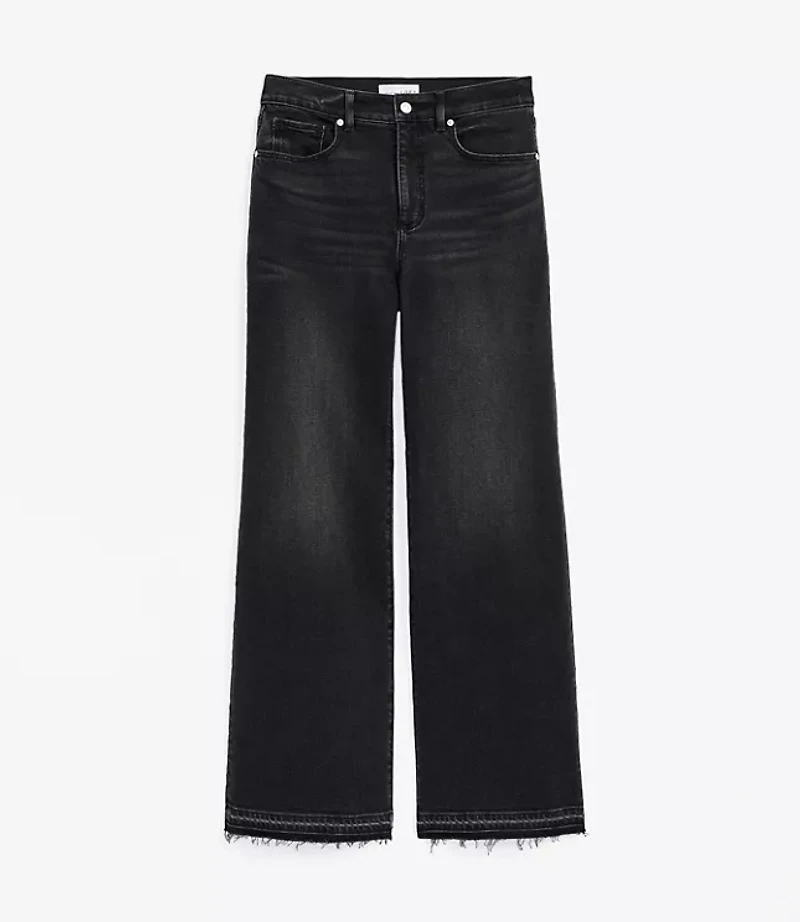 Unpicked Hem High Rise Wide Leg Jeans Washed Black