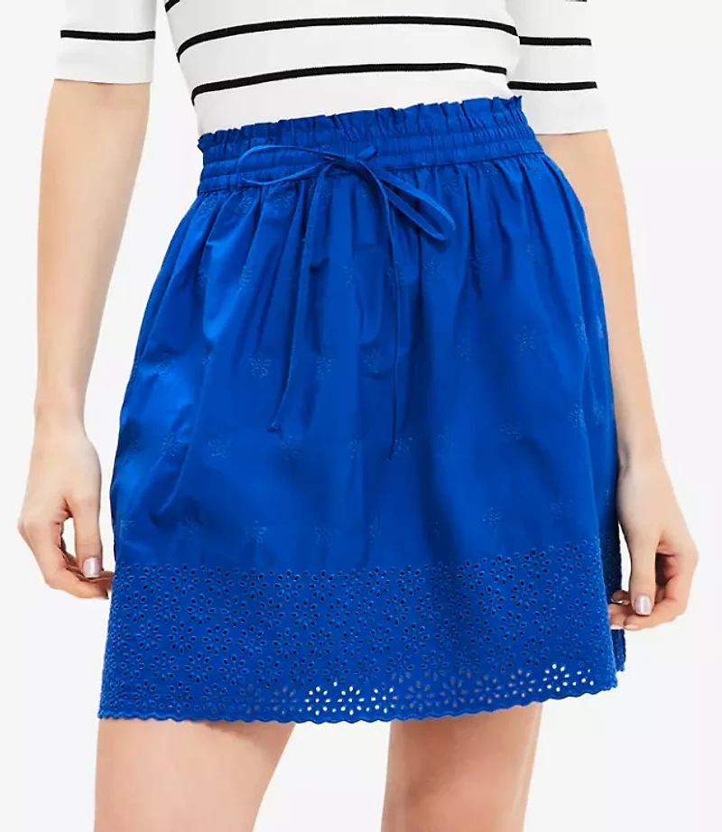 Petite Eyelet Poplin Drawstring Mini Skirt