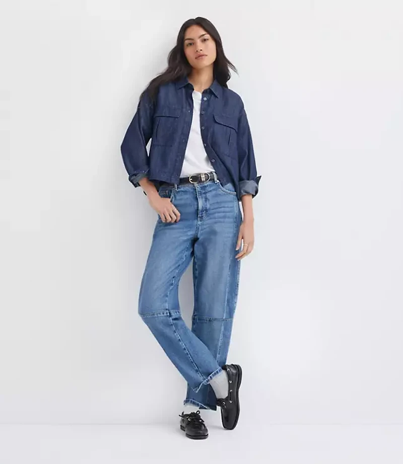 Petite Chambray Wide Sleeve Modern Utility Shirt