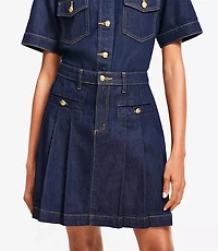 Petite Pleated Denim Mini Skirt Classic Rinse Wash