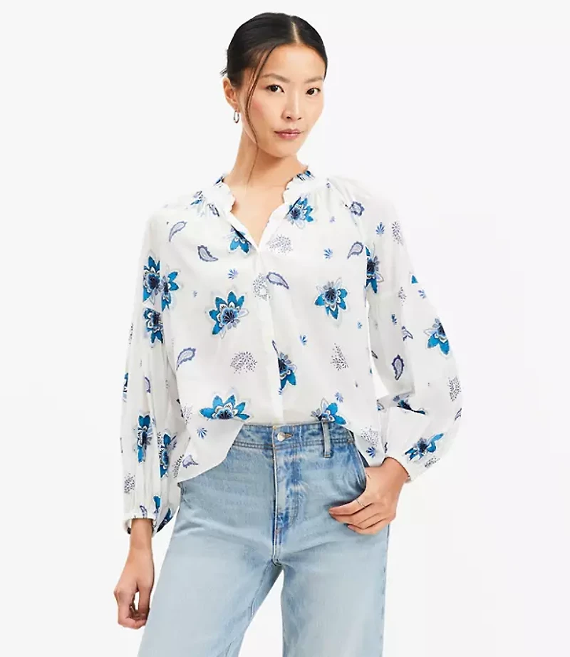 Paisley Ruffle Neck Poet Blouse