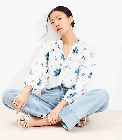 Paisley Ruffle Neck Poet Blouse