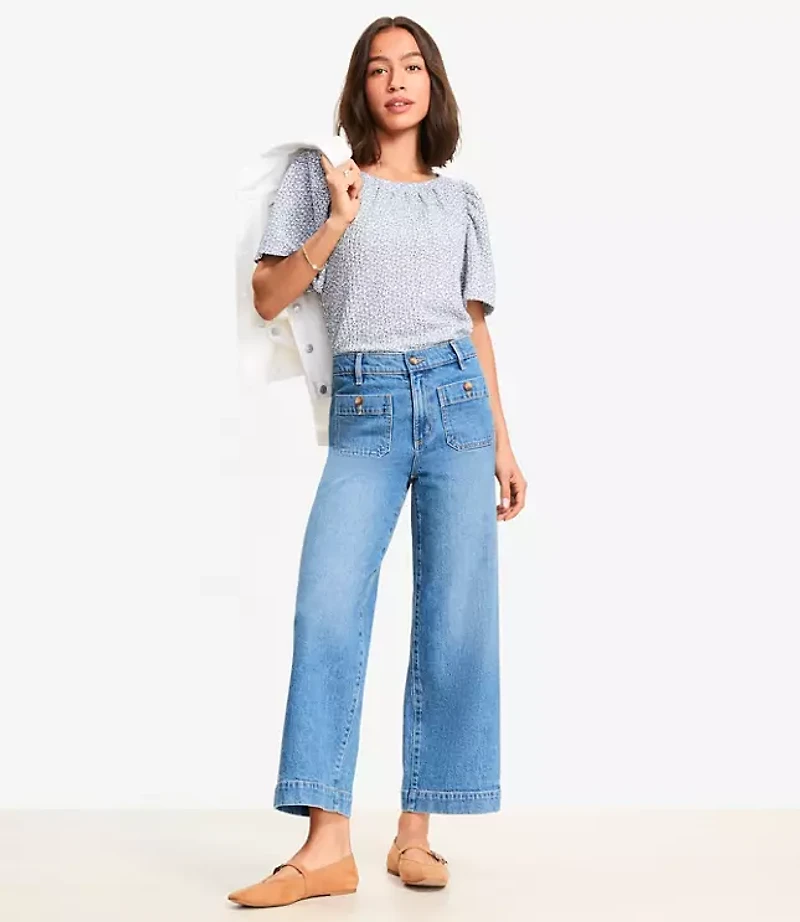 Petite Palmer Wide Leg Crop Jeans Mid Vintage Wash