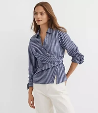 Petite Stripe Side Shirred Poplin Shirt