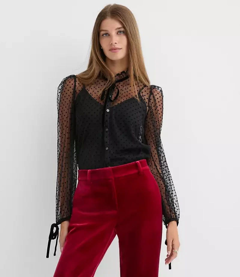 Velvet Dot Tulle Bow Blouse