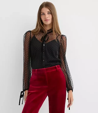 Velvet Dot Tulle Bow Blouse
