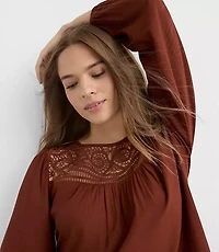 Cutout Lace Yoke Blouse