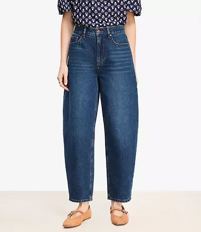 Petite Curvy High Rise Barrel Jeans Authentic Dark Wash