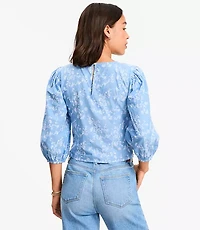 Petite Floral Embroidered Elbow Sleeve Blouse
