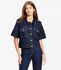 Petite Short Sleeve Denim Jacket Classic Rinse Wash