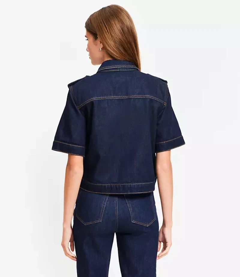 Petite Short Sleeve Denim Jacket Classic Rinse Wash