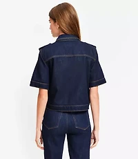 Petite Short Sleeve Denim Jacket Classic Rinse Wash
