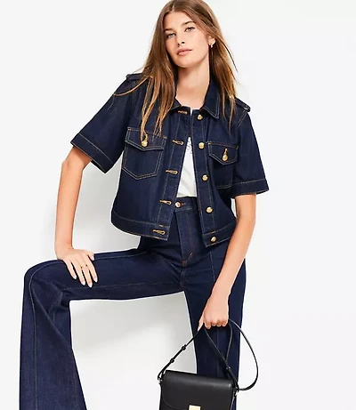 Petite Short Sleeve Denim Jacket Classic Rinse Wash