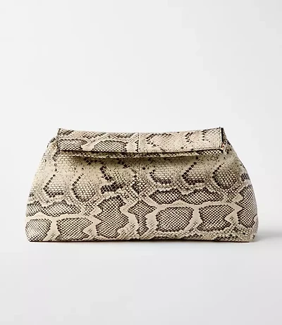 LOFT Versa Snake Print Leather Oversized Clutch Bag