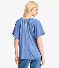 Petite Cutout Mixed Media Blouse