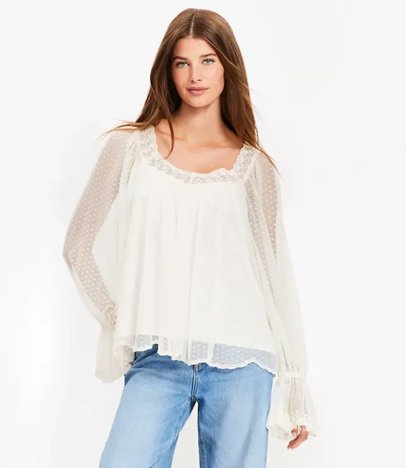 Petite Dotted Tulle Blouse