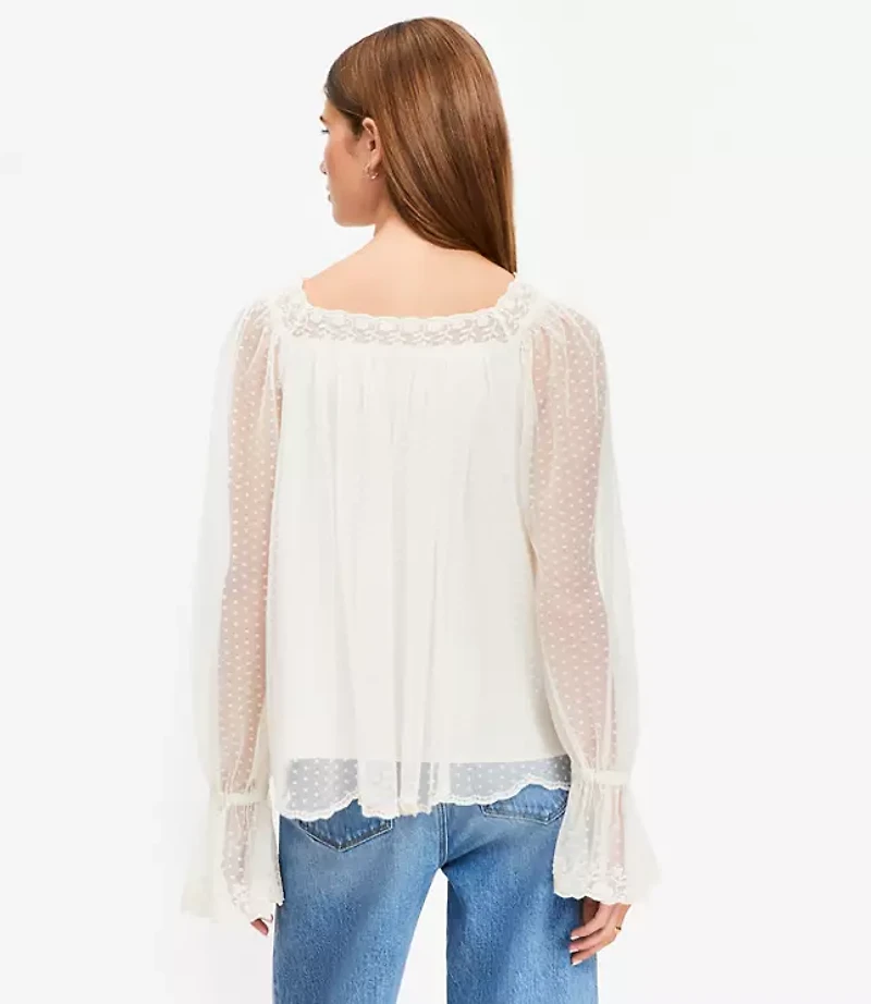 Petite Dotted Tulle Blouse