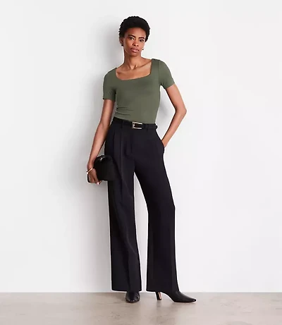 LOFT Versa Crepe Drape Pleated Relaxed Straight Pants