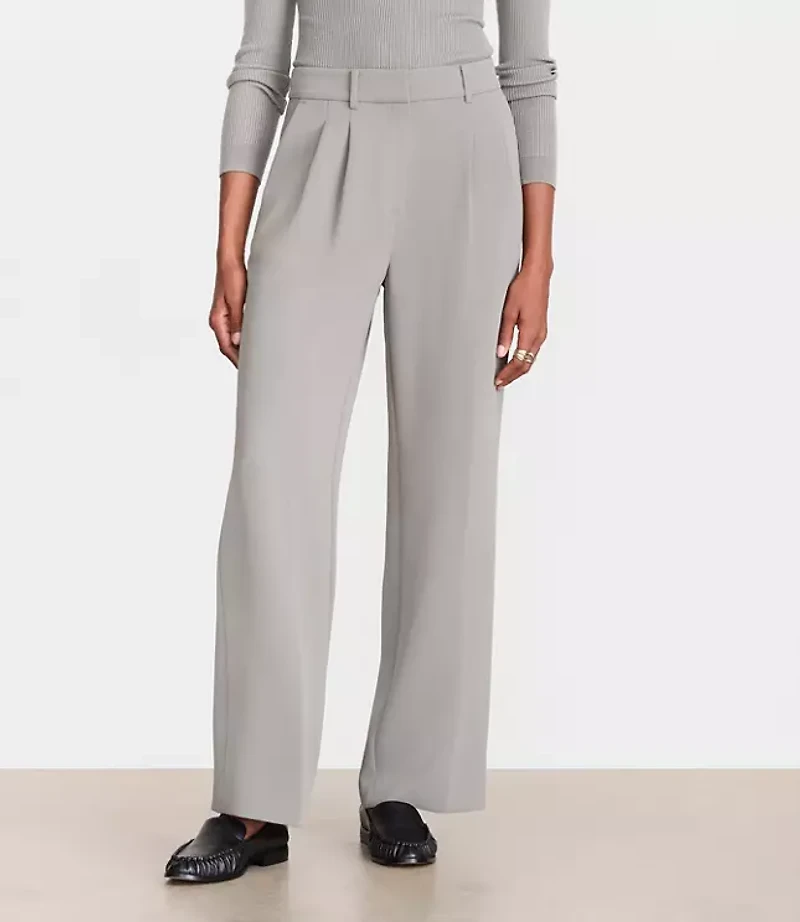 LOFT Versa Crepe Drape Pleated Relaxed Straight Pants