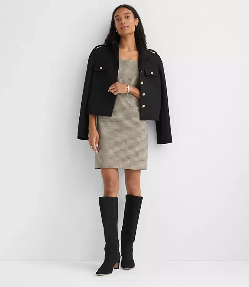 Plaid Square Neck Mini Pocket Dress