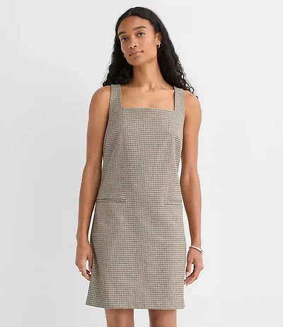 Plaid Square Neck Mini Pocket Dress