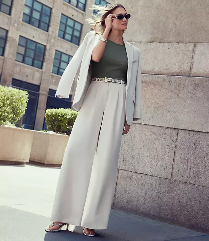 LOFT Versa Crepe Drape Pleated Relaxed Straight Pants