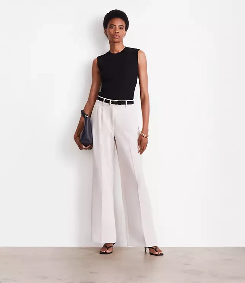 LOFT Versa Crepe Drape Pleated Relaxed Straight Pants