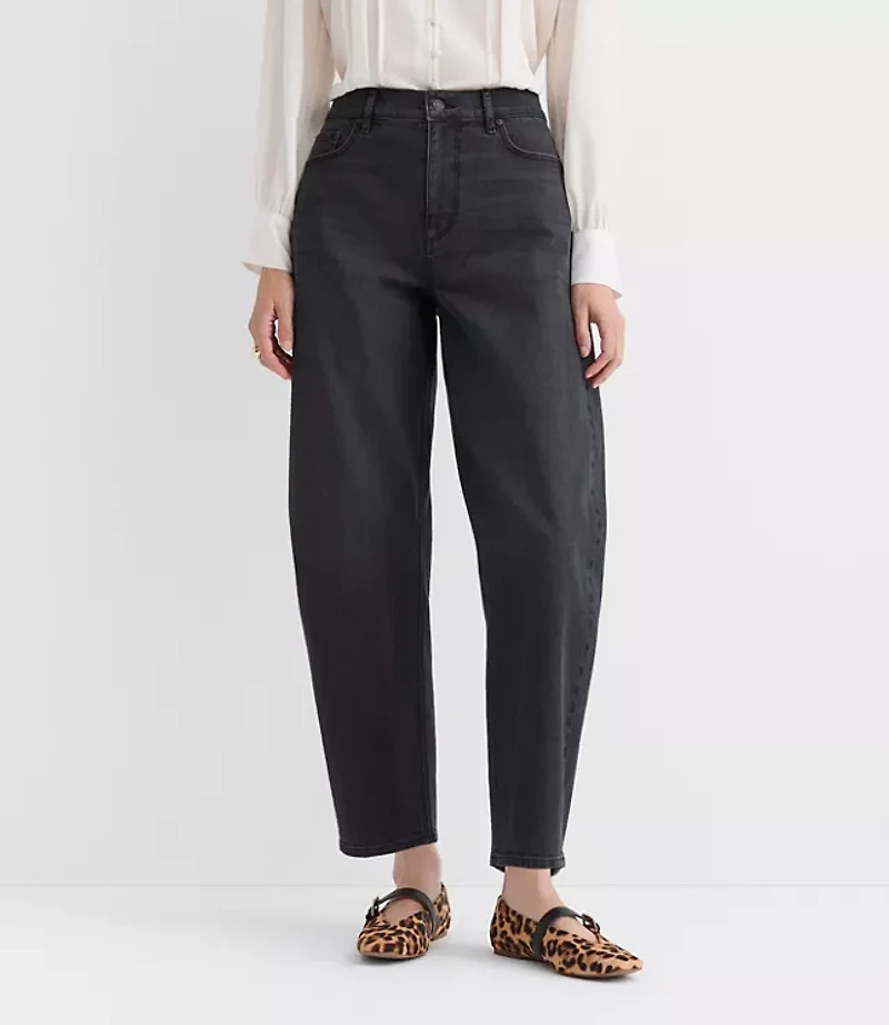 High Rise Barrel Jeans Washed Black