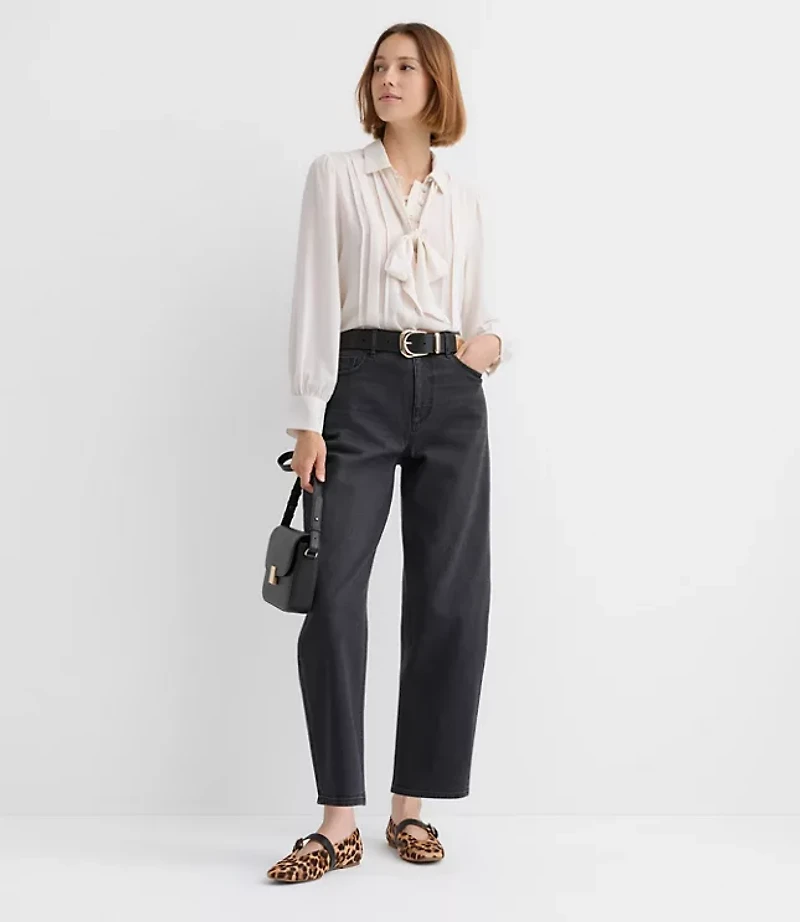 High Rise Barrel Jeans Washed Black