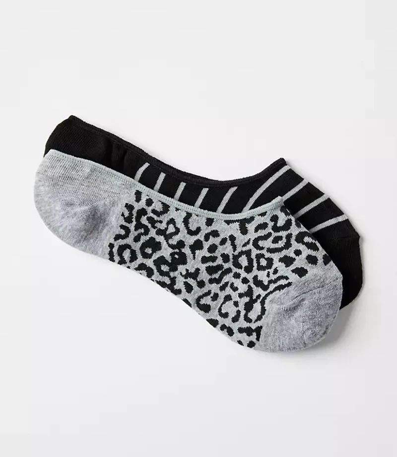 Leopard Print & Stripe No Show Sock Set