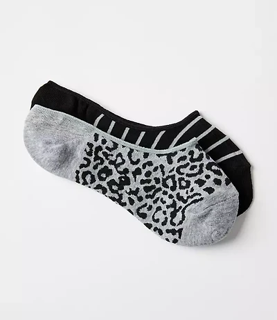 Leopard Print & Stripe No Show Sock Set