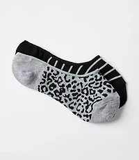 Leopard Print & Stripe No Show Sock Set