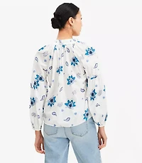 Petite Paisley Ruffle Neck Poet Blouse