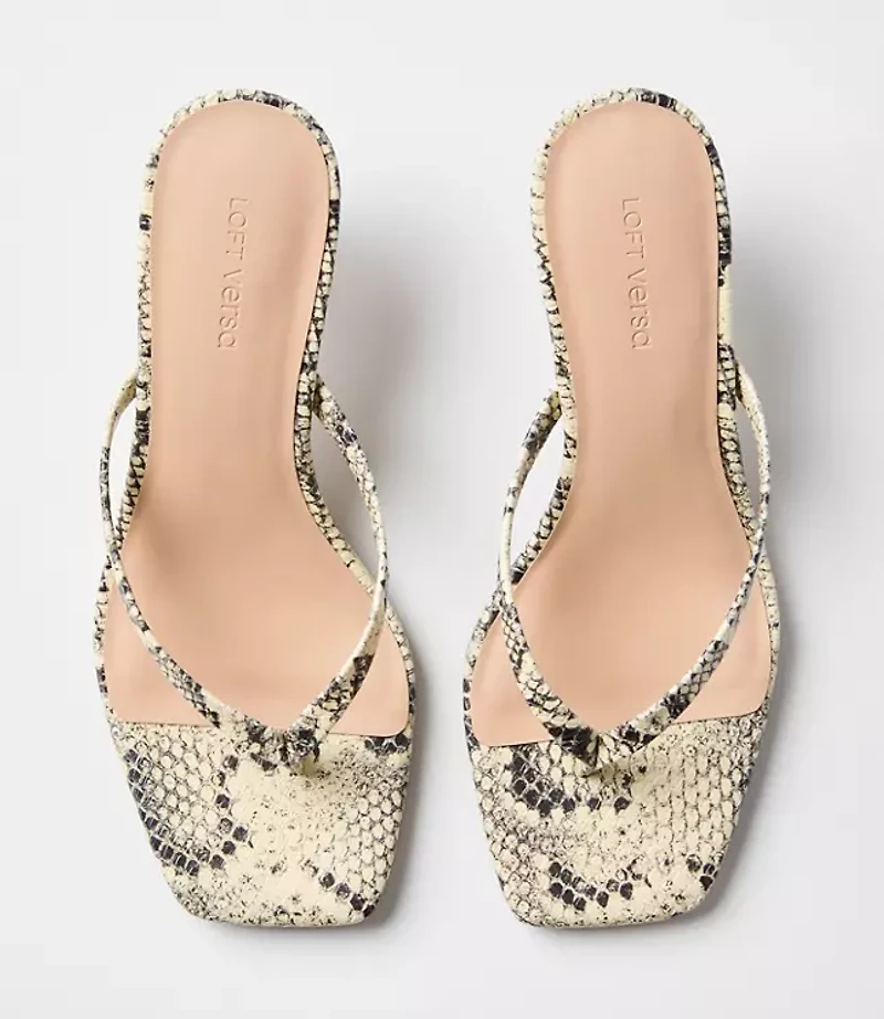 LOFT Versa Snake Print Leather Kitten Heel Thong Sandals
